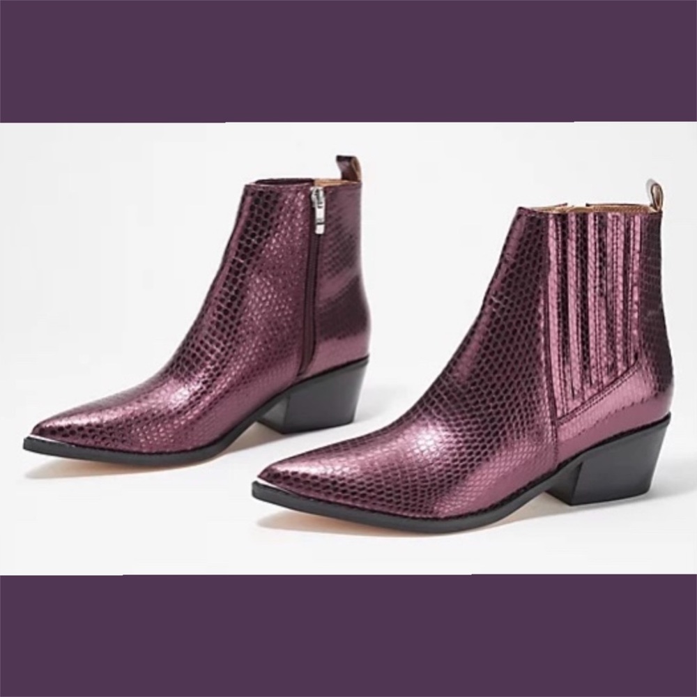 *NEW IN BOX* Marc Fisher Ulora Pointed Ankle Booties Metallic Purple / Dark Pink